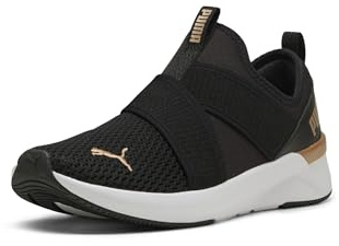 Puma Women's SOFTRIDE Harli Slip ON Cross Trainer, Puma Black-Puma White-Puma Gold, 10