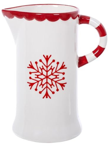 The Bridge Collection Pichet d'hiver en céramique blanche de 20,3 cm en forme de flocon de neige – Pichet de service pour Noël – Décoration de table de Noël