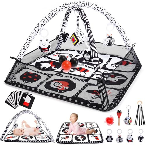 Spielbogen Baby, 10 in 1 Baby Spielzeug Spielmatte mit 8+ Sensorisches Babyspielzeug Bälles Beißring Stofftier Buch, Spieldecke Baby Spielzeug 0-6 6-18 monate Geschenk für Neugeborene
