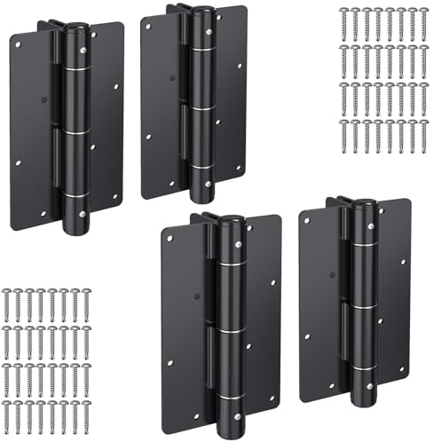 Insaga 5-3/4 Self-Closing Gate Hinges Heavy Duty 4-Pack - Black Steel Spring Hinges for Wood Fence, Vinyl Gates, Pool & Garden | Weatherproof Electrophoretic Finish