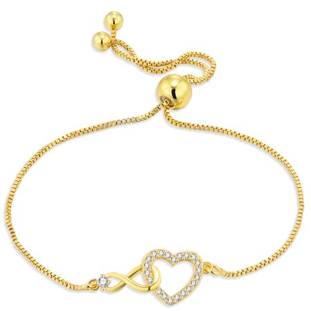 ASH'S CHOICE Gold Armbänder für Damen, 14K Vergoldet 925 Sterling Silber Armband Infinity Armreif Unendlichkeit Herz Armbänder Breit Glitzer Gold Verstellbar Armband Schmuck Ketten Damen Frauen Mama