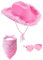 Cowboy Hut Damen Rosa 3PCS Cowboyhut Mit Pailletten Western Cowboy Hut Filz CowgirlHut Mit Feder Bandana Partybrille Accessoires Kopfbedeckung für Party Halloween Karneval Kostüm Kostümzubehör