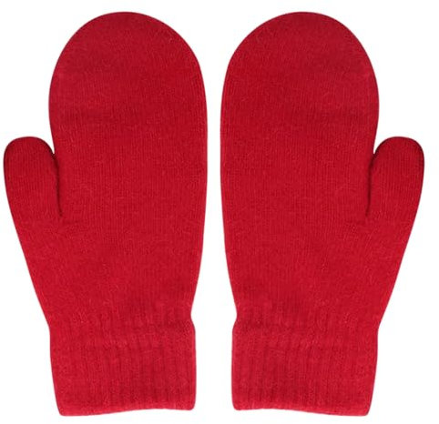 Queenbox Plüschige Kaschmir-Fäustlinge, einfarbige Woll-Fäustlinge, warme Winter-Fäustlinge, gestrickte Vollfinger-Handschuhe, Fäustlinge für Damen