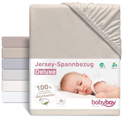 babybay Jersey Spannbetttuch Deluxe mit Membran passend für Modell Verlängerungsseite Original, Maxi, Midi und Boxspring, beige, 89 x 65 cm (1er Pack)