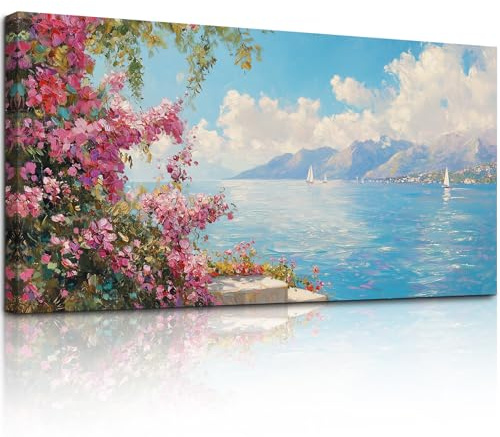 MHARTK66 Tableau Decoration Murale Salon, 50x100 cm Grand Impression sur Toile, Cadre Decoration Murale Fleurs Marines sur le Rivage, Moderne Décoration de Chambre Salle De Bain Maison Décorations