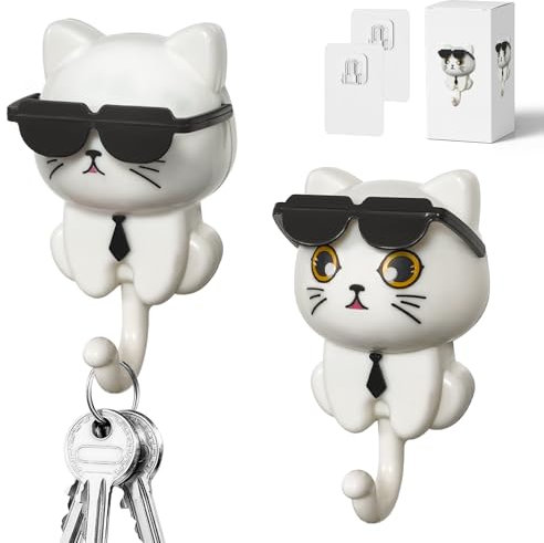 Minfuerang 2 Piezas Ganchos Autoadhesivos de Pared Creativos,Ganchos para Abrigos para Gatitos,Colgador Infantiles Resistentes,Duraderas para Colgar Ropa,llaves,Joyas,Bolsos