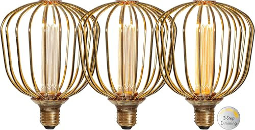 Star Trading LED Leuchtmittel Decoled Metal, E27, 4,3W, 180lm, Gold, Warmweiß, 3-Stufen-Dimmer, 16,2 cm