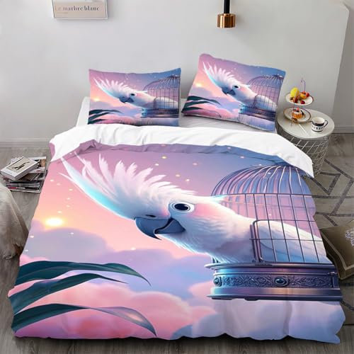 YARUHAN Bettwäsche 135x200cm，Netter Kakadu 3D Bettbezüge Atmungsaktive Angenehme Bettwäsche Mikrofaser Sanft 2 Teilig Mit Verdecktem ReißVerschluss Und 1 KissenbezüGe Sind 50x75cm，#H3