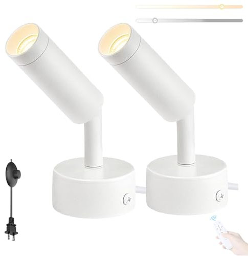 LED Innen Wandleuchten mit Timer und Fernbedienung Wandlampen mit Schalter und Stecker 1.7m Kabel Wandbeleuchtung Dimmbar Schwenkbar 350° Wohnzimmer Schlafzimmer Pflanzen 3000-6500K (Weiß,2 Stück)