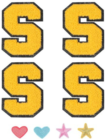 PATIKIL Iron On Letter Patch, 4 Pack 7cm Iron-on Chenille Letter Patches Alphabet Stickers for Team Costume Decoration Clothes Hat Jeans Bag DIY, Yellow, S