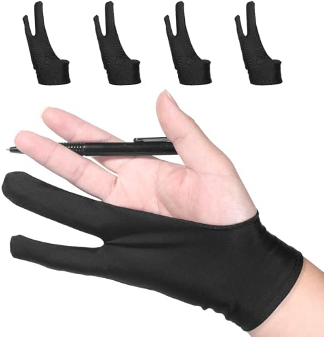 4 Pack Drawing Glove Digital Drawing Art Glove Palm Rejection for Capacitive Touch Screen Artist Right/Left Hand Graphic Tablet, Graphics Monitor Digital Sketching, Coloring Two Finger Gloves