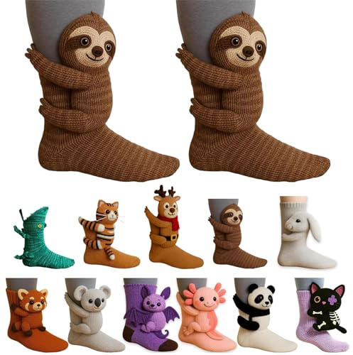3D Knit Animal Socks - Novelty Floor Sock for Christmas,Cute Novelty Animal Socks,Cute Hand Crochet Knit Sock,Winter Warm Floor socks for Adults,Breathable Anti-Sweat Design (Sloth)