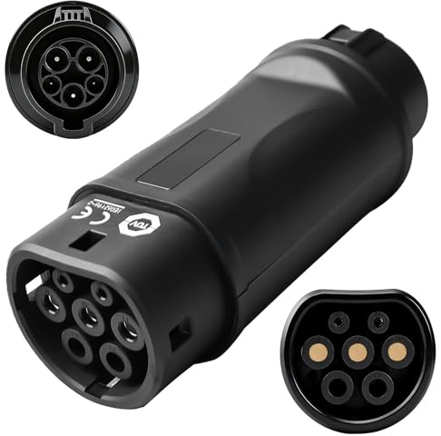 Leikurvo Adaptateur EV type 1 vers type 2 EV, type 1 (SAE J1772) mâle vers type 2 (IEC 62196), prise 32 A/16 A EV, adaptateur de charge, adaptateur de charge, station de charge pour véhicules