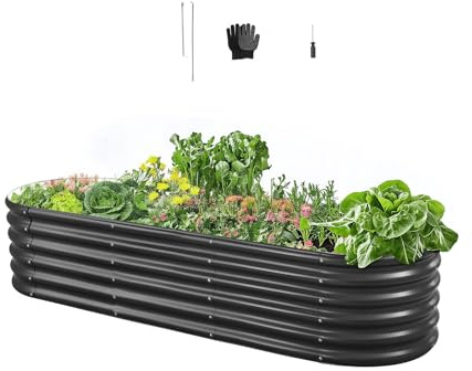 VEVOR Potager Surélevé Métal 200x60x42 cm Carré Potager Surélevé Galvalume Lit de Jardin Ovale Bac de Jardinage Fond Ouvert pour Culture Légumes Fleurs Herbes Aromatiques Plantes Grasses, Gris Foncé