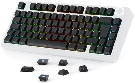 OMOTON Capuchons de Touches PBT en Français Cherry Profil, Noir | 127 Touches, ANSI/ISO Layout, avec extracteur de Touche, Gravur Latéral pour MX Switch 61/68/84/87/96/108 claviers mécaniques