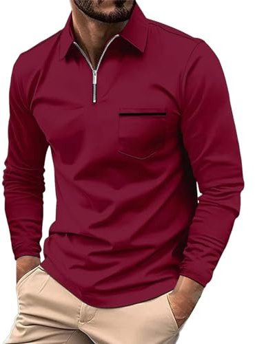 Mens Polo Shirt Long Sleeve Breathable Work Polo Shirts Casual Golf T Shirt with Pocket