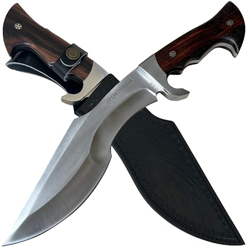 39cm【peso coltello 0.77kg】 machete pesante - Tang completo 60HRC Lama in acciaio ad alto tenore di carbonio Manico in legno di ebano Con fodero in pelle di mucca