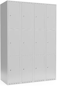 kaiserkraft | 3er-Schließfachschrank Fydor | 4 Abteile | lichtGrau | B 1200 mm | Flache Dachform | Zylinderschloss