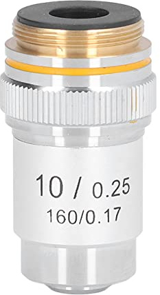Cocoarm Objektiv aus Messing, Achromatisches Mikroskop-Objektiv, 10 X 20,2 Mm RMS-Schnittstelle, 0,25 NA, mit Federschutz für Laborunterricht, Biologische Beobachtung