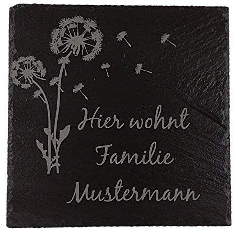 Hausschilder personalisiert mit Namen | Türschild Familie für die Haustür 25 x 25 cm | Familien Hausschild mit Halter | Türschilder individuelle mit Namen | Haustürschild Schiefer graviert mit Namen
