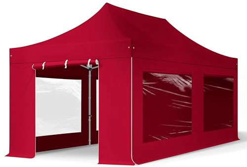 TOOLPORT Faltzelt Professional 3x6 m - mit 4 Seitenteilen (Panoramafenster) Faltpavillon ALU Pavillon Partyzelt rot