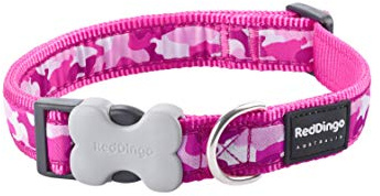 Red Dingo Bucklebone Dog Collar Design, Camouflage Hot Pink, Large 25mm