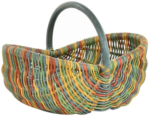 Einkaufskorb/Bügelkorb/Shopper aus echtem Rattan, Henkel- Trage-Korb leicht und stabil (Bunt (Rot, Blau, Grün, Gelb))