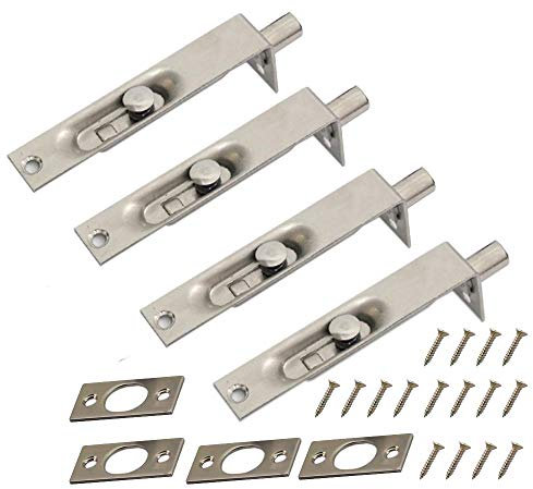 2 Pairs NUZAMAS Door Flush Bolt 4 inch (10cm) - Heavy Duty Stainless Steel Door Edge Lever Slide Bolt Latch Lock, Primary Secondary Doors, Double-Open Security