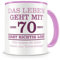 Samunshi® Kaffeebecher Geburtstag Mit 70 geht das Leben los Geburtstags Tasse Geschenk Kaffeetasse Teetasse Kaffeepott Kaffeebecher Becher rosa Keramik 300ml