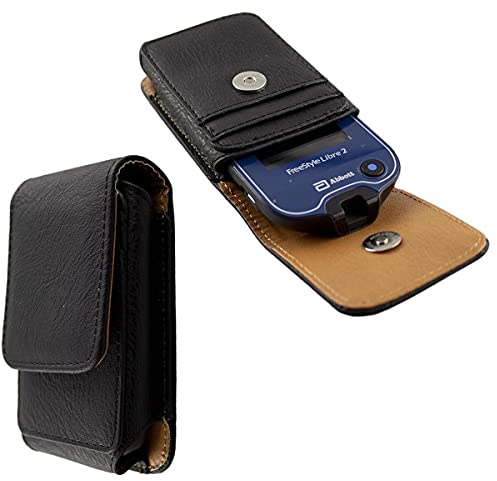 caseroxx Ledertasche mit Gürtelschlaufe für Freestyle Libre 1/2 / 3 / Insulinx / 14 Day, Tasche (Ledertasche mit Gürtelschlaufe in schwarz)