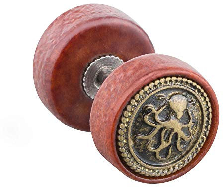 Piersando Unisex Ohrstecker Chirurgenstahl mit runder Platte aus Holz Doppel Kreis Ohrringe Fake Ohr Plug Piercing Braun mit Oktopus Krake