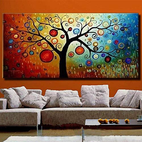 WunM Studio Ölgemälde Auf Leinwand Handgemalt,Abstrakte Landschaft Messer Gemälde,Bunten Baum des Lebens Mit Früchten,Große Größe Art Wall Dekor Für Haus Wohnzimmer Schlafzimmer Büro Hotel Cafe