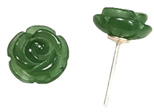 yigedan Natürliche grüne Jade-Rosen-Ohrringe, Edelstein-Ohrringe, baumelnde Blumen-Rose, Statement-Ohrringe