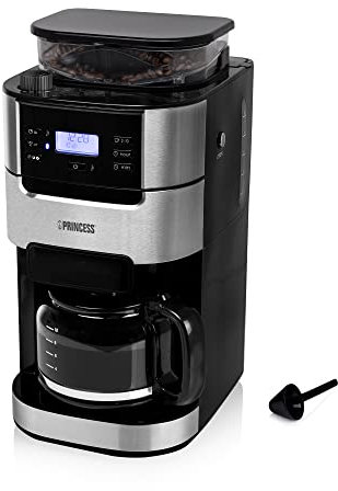 Princess 249411 Cafetera Grind Brew Roma, Sistema de filtro cónico, 1050 W, para 2 a 10 tazas de café, varios ajustes preprogramados, Negro