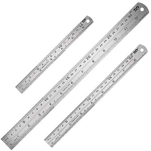 SUI-lim 3 Stücke Metall Lineal, Präzisions Doppelseitenskala Kante Stahllineal, Edelstahl Lineal für Engineering, Lehre und Büro 15cm/20cm/30cm