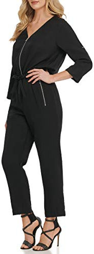 DKNY SPORTSWEAR Women's Missy Foundation Long Sleeve Jumpsuit, Black, 2