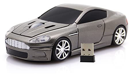 DAY DAY HAPPY Rennwagen Funkmaus AM optische Computermäuse mit LED-Licht für PC Laptop (Gray)