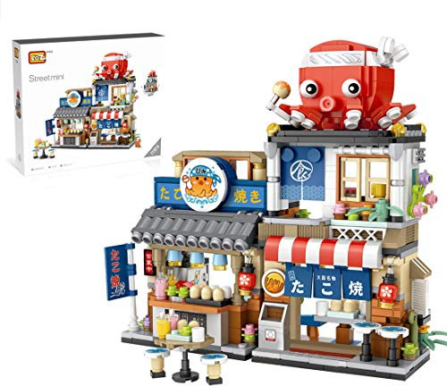 YOUX Bausteine Architektur Modell, 722 Klemmbausteine Takoyaki Japanisches Restaurant Konstruktionsspielzeug Haus Bausteine Bausatz Modular Haus Bausteine Nicht Kompatibel mit Lego Haus