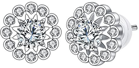 Arrebol Blume Ohrringe Damen 925 Sterling Silber Ohrstecker Runde mit 3A Zirkonia Ohrschmuck Für Frauen Erntedankfest Weihnachts Geschenk