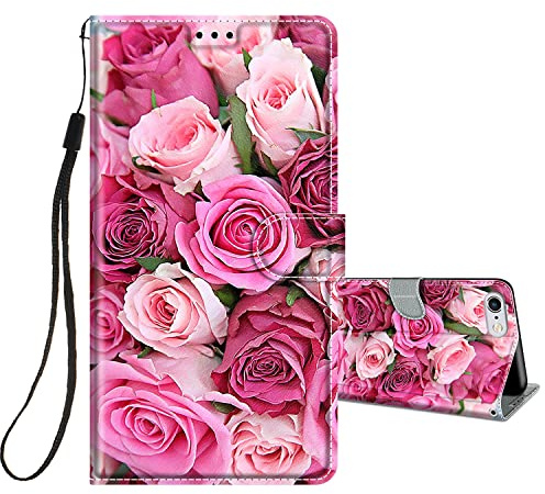 HopMore Cover a Libro per iPhone 6S / 6 in Pelle con Silicone Morbido Custodie iPhone 6 6S Portafoglio Disegni Custodia Antiurto 360 Gradi Accessori Leather Case - Rosa Rosa