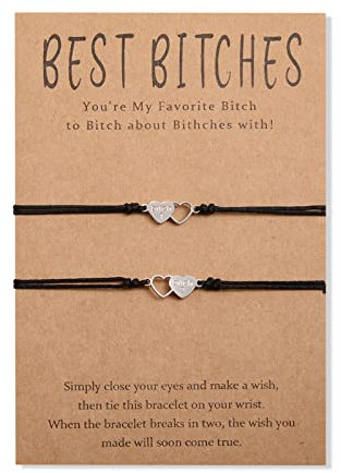 CheersLife 2 Stück Best Bitches Armbänder Für Beste Freundin Wunschband Hohles Herz Armband Für Frauen Mädchen Schwester Armband Freundschaft