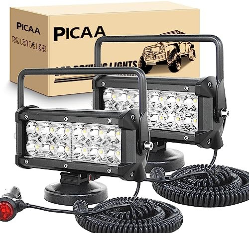 PICAA LED Arbeitsscheinwerfer 2PCS 7 Zoll 36W Magnet 12V 24V Spotlight Tragbar Wasserdicht Arbeitslicht Magnetfuß led zusatzscheinwerfer für Bagger Traktoren Schlepper Gabelstapler ATV Lkw offroad 4x4