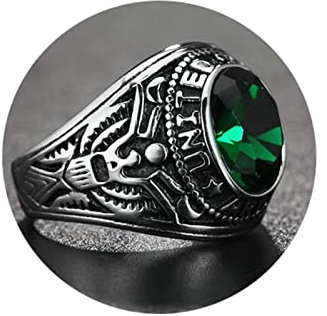 Aotiwe Ringe für Herren, Eheringe Einzeln Amerikanischer Stil Grün mit Oval Zirkonia Edelstahl Größe 62 (19.7)
