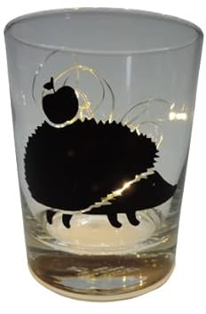 Lichtidee Teelicht Glas Windlicht Tischlicht Print mit Igel schwarz Herbst Handmade Unikat Ostern Muttertaggeschenk, Höhe 8cm,