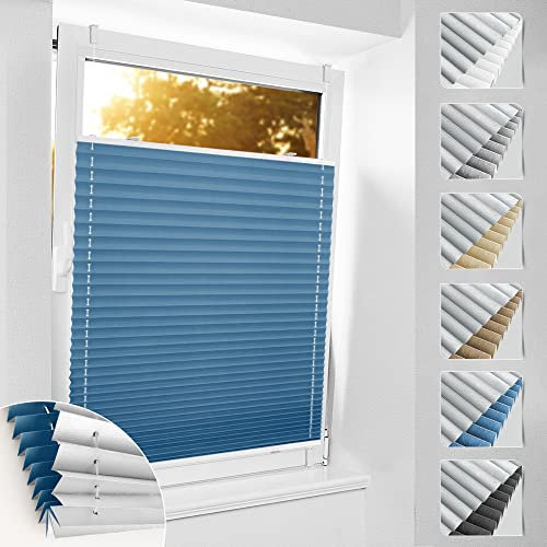 bobodeco Plissee ohne Bohren Verdunkelung Klemmfix, Blau 90x130 cm(BxH) Thermo Plissees 100% Verdunkelnd & lichtundurchlässig Plisseerollo, Sichtschutz und Sonnenschutz für Fenster & Tür
