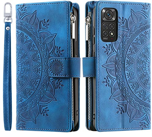 VEEMOS Coque pour Xiaomi Redmi Note 11 / 11S 4G Cuir PU Étui Portefeuille à Rabat Housse Flip Case avec Porte Cartes Etui de Protection - Bleu