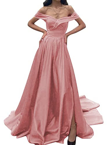 Leader of the Beauty Robe de soirée longue à épaules dénudées pour femme - Robe de soirée formelle pour fête de gala, rose profond, 46