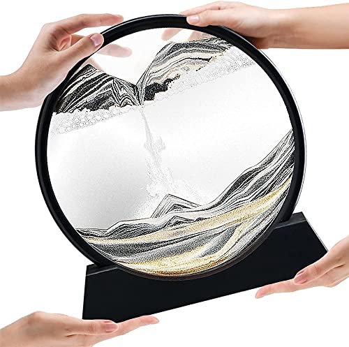 Peinture De Sable Qui Coule, Sablier Liquide, Cadre Sable Mouvant En Verre De Paysage Naturel Sablier 3D, 12 Pouces D'art De Sable Rotatives 3D, Sablier Deco, Sablier Magique 3.13 ( Color : Cadre Noir