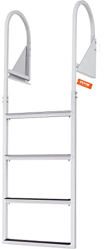 VEVOR Dock Ladder, Flip-Up 4 Steps, 350 lbs Load Capacity, Aluminum Alloy Pontoon Boat Ladder with 2'' Wide Step & Nonslip Mat, Easy to Install for Ship/Lake/Pool/Marine Boarding