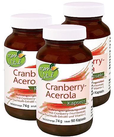 KOPP Vital® Cranberry-Acerola Kapseln | 74 g | 3 x 90 Kapseln | mit Vitamin C | Apothekenqualität